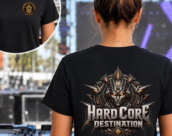 Hardcore Destination Back Print Shirt, Cyber Hardcore Music Tee, Front Logo Hard Techno Festival Gift
