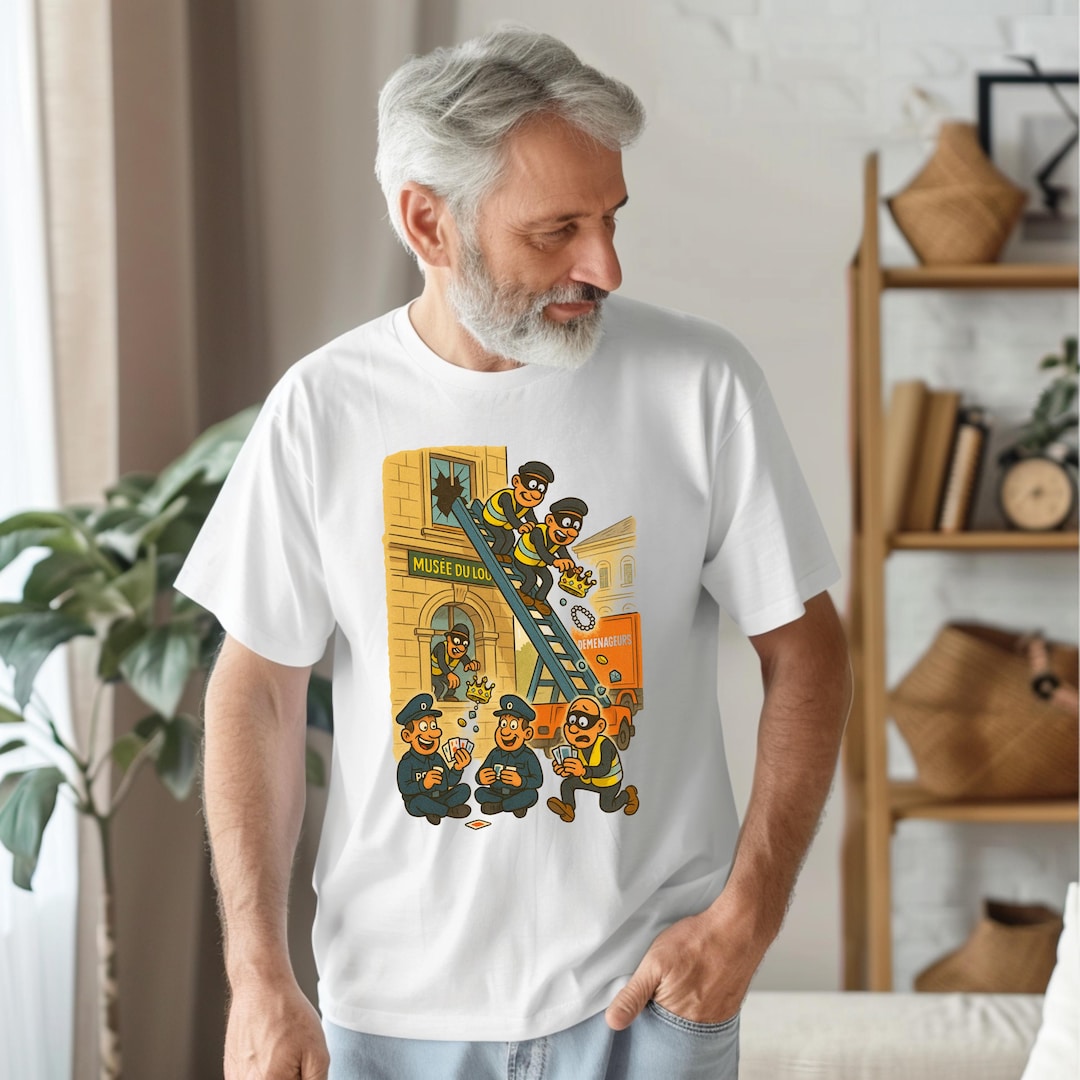T-shirt Humour "Les Braquages De Bijoux Sont Un Art" – Design Louvre Et Couronne, Pour Amateurs D'art