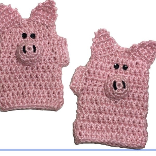 PATTERN Crocheted Child's Pig Fingerless Gloves, fits ages 3-7 approximately