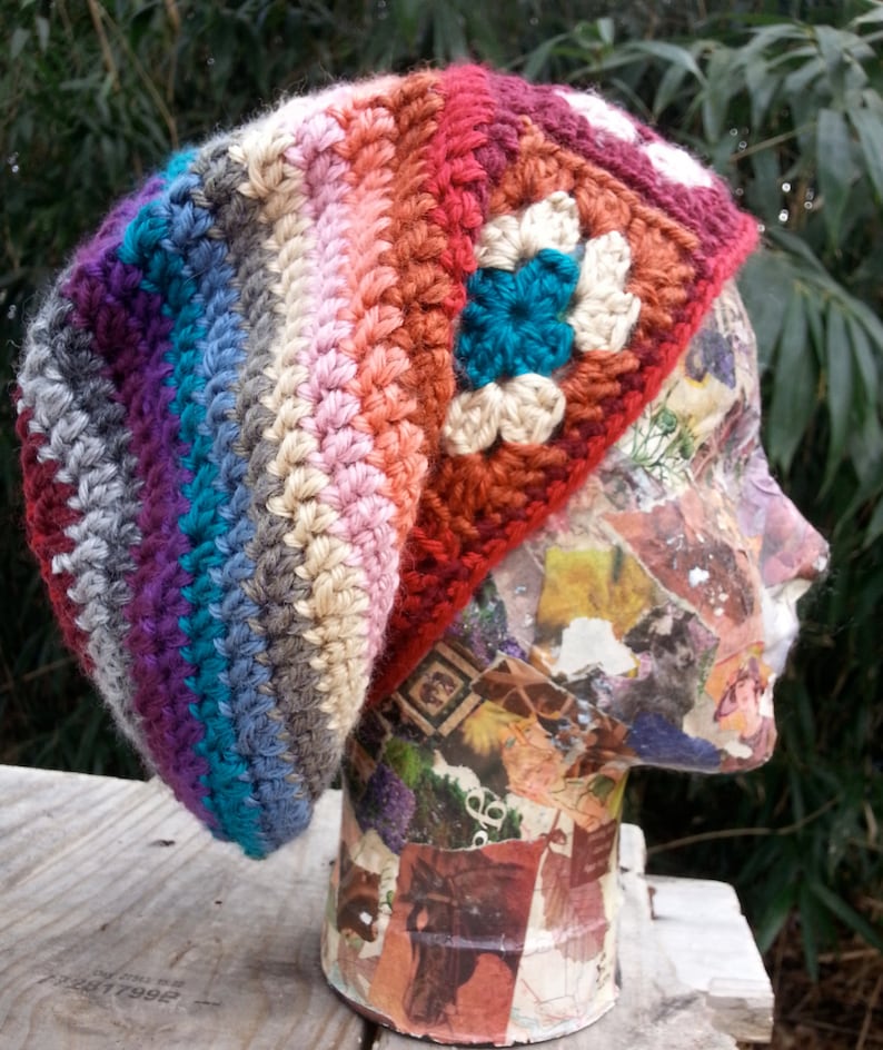 PATTERN Granny Square Crochet Hat Slouchy Beanie Instant Digital ...