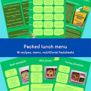 Packed lunch menu/ ideas for early years children - 16 recipes, early years nutrition factsheets and 3 week menu