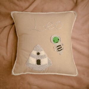 Personalised Rocket Cushion , Baby Boy Cushion, Crochet Cushion, Personalised Baby Gift, Rocket, Spaceman , Nursery Cushion
