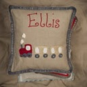 Train Personalised  Crochet Cushion- Baby/Child Newborn, Christening, Birthday, Baby Gift
