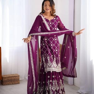 Pakistani Designer Chinon Silk fully embroidered Sequence Work Readymade Salwar Kameez Stitched Wedding Wear Suits