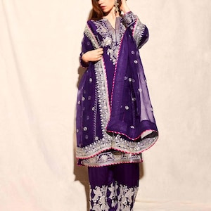 Pakistani Designer Blue Silk fully embroidered Sequence Work Readymade Salwar Kameez Stitched Wedding Wear Suits