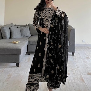 Pakistani Designer Black Georgette fully embroidered Sequence Work Readymade Salwar Kameez Stitched Wedding Wear Suits