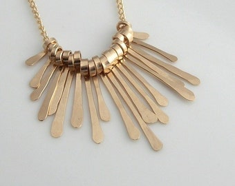 Hammered Fringe Necklace - gold necklace - silver necklace - eye catching necklace - handmade necklace