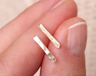 Hammered Linea Studs - Gold Earrings, Silver Studs, Modern Studs, Everyday Earrings, Minimal Earrings, Bar Stud Earrings, Line Studs
