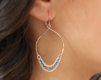 Wishbone Hoop Chained Chandelier Earrings - Chandelier Earrings - Hoop Earrings - Rose Gold Earrings - Gold Hoop Earrings - Chained Earrings