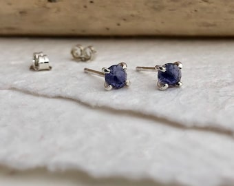 Iolite Rose Cut Studs - Blue Studs, Blue Stud Earrings, Blue Gemstone Studs, Stud Earrings, Something Blue, Round Studs, Alt bridal