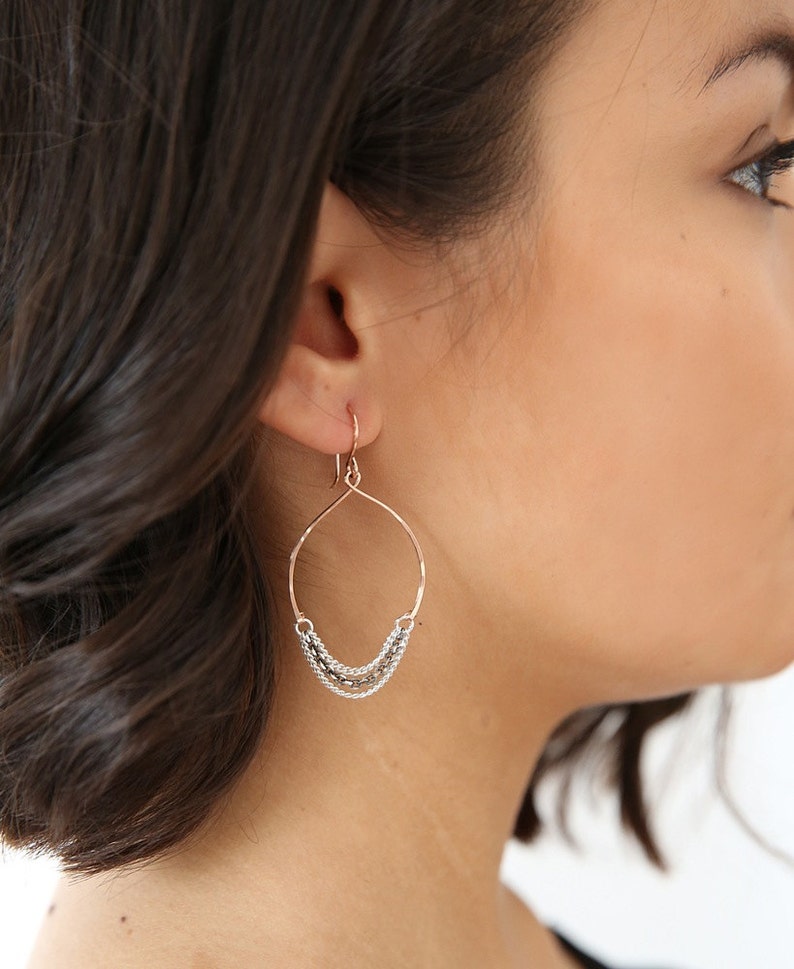 Wishbone Hoop Chained Chandelier Earrings Chandelier Etsy