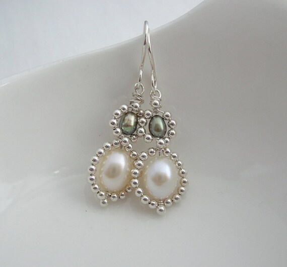 Double Pearl Beaded Drops Freshwater Pearl Drop Earrings | Etsy