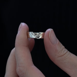 Salt and Pepper Diamond Nesting Ring -  Gold Band - Wedding Band -Shaped Diamond Wedding Band - Diamond Wedding Ring- Fitted band