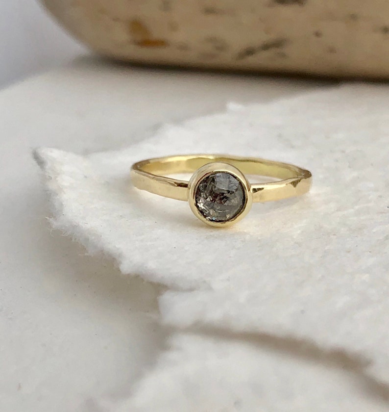 Salt and Pepper Round Diamond Ring Gold Ring Silver Ring Gold Band Ring Diamond Ring Silver Ring Engagement Ring Alt Bridal image 1