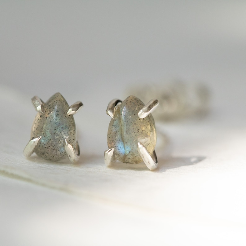 Labradorite Pear Studs, Stud Earrings, Claw Stud Earrings, Labradorite Jewellery, Minimalist Earrings, Square Studs, Grey Studs image 3