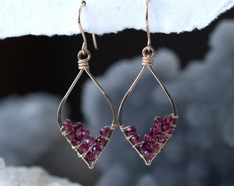 Garnet Quartz Open Leaf Hoop Earrings, Leaf Earrings, Leaf-shaped, Garnet Earrings