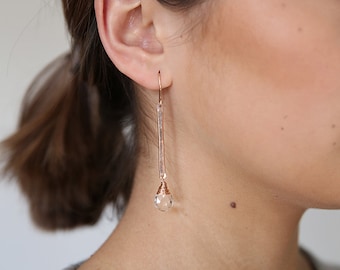 Long Crystal Quartz Twig Earrings in Gold, Rose Gold & Silver, Crystal Earrings, Bridal Earrings, Statement Earrings, Alternative Bridal