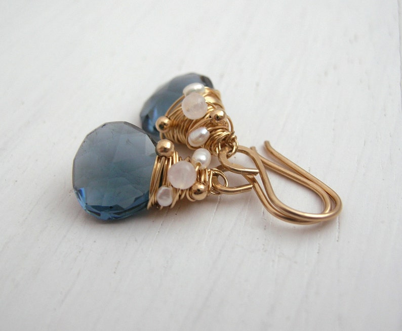 Moonstone and Pearl Earring Drop Earrings Moonstone Earrings Dangle Earrings Wedding Jewellery Navy Quartz Bridesmaid Earrings