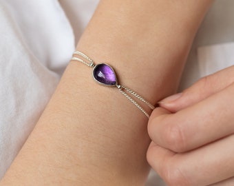 Amethyst Teardrop Chain Bracelet - February Birthstone - Purple Jewelry - Gemstone Bracelet - February Gift - Boho Bracelet