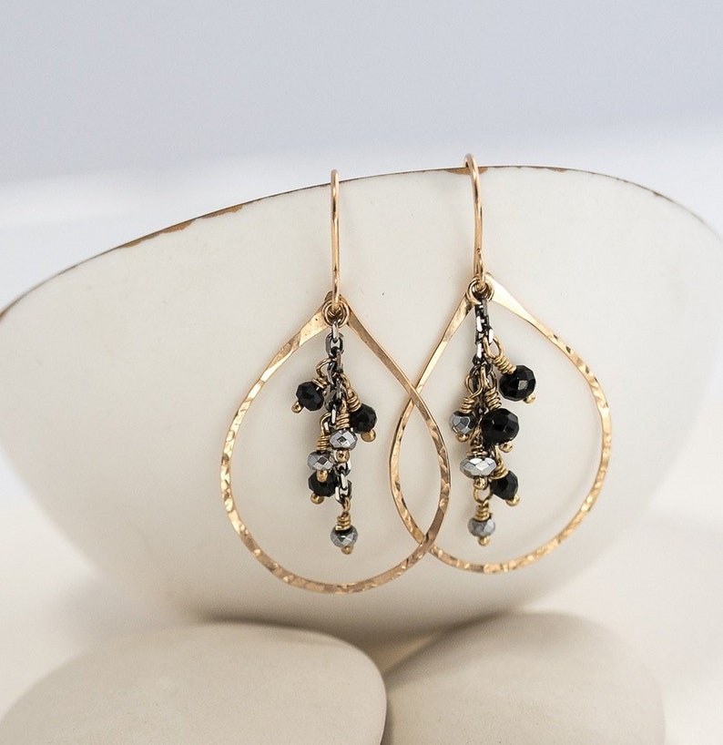 Hematite and Black Onyx Teardrop Chandelier Earrings Beaded Etsy