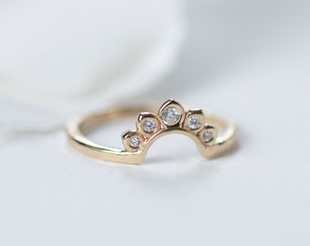 Diamond Petals Ring - Diamond Gold Band - Wedding Band -Diamond Wedding Band - Diamond Wedding Ring- Alternative Bridal