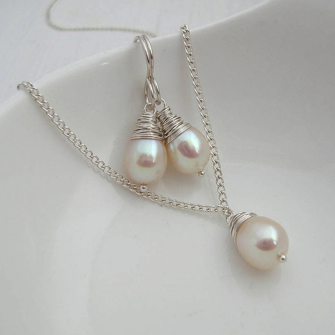 Ivory Pearl Necklace and Earring Set Pearl Jewellery Bridal - Etsy