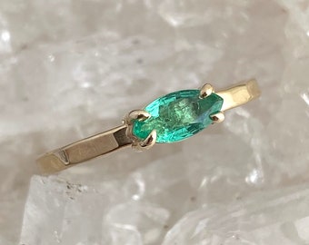 Emerald Ring -Emerald Marquise- Gold Band - May Birthstone- Wedding Jewellery -Emerald Stacking Ring- Wedding Band - Stacking Ring