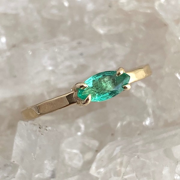 Emerald Ring -Emerald Marquise- Gold Band - May Birthstone- Wedding Jewellery -Emerald Stacking Ring- Wedding Band - Stacking Ring