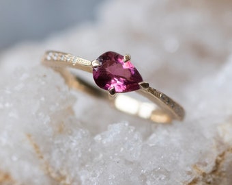 Pink Tourmaline Pear Ring, Tourmaline Ring, Pink Gemstone Ring, Tourmaline Engagement Ring