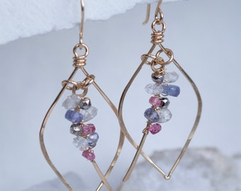 Multi Gemstone Woven Tusk Leaf Earrings, Beaded Earrings, Pretty Leaf Earrings, Chandelier Earrings, Boho Earrings, Multi-colour Earrings