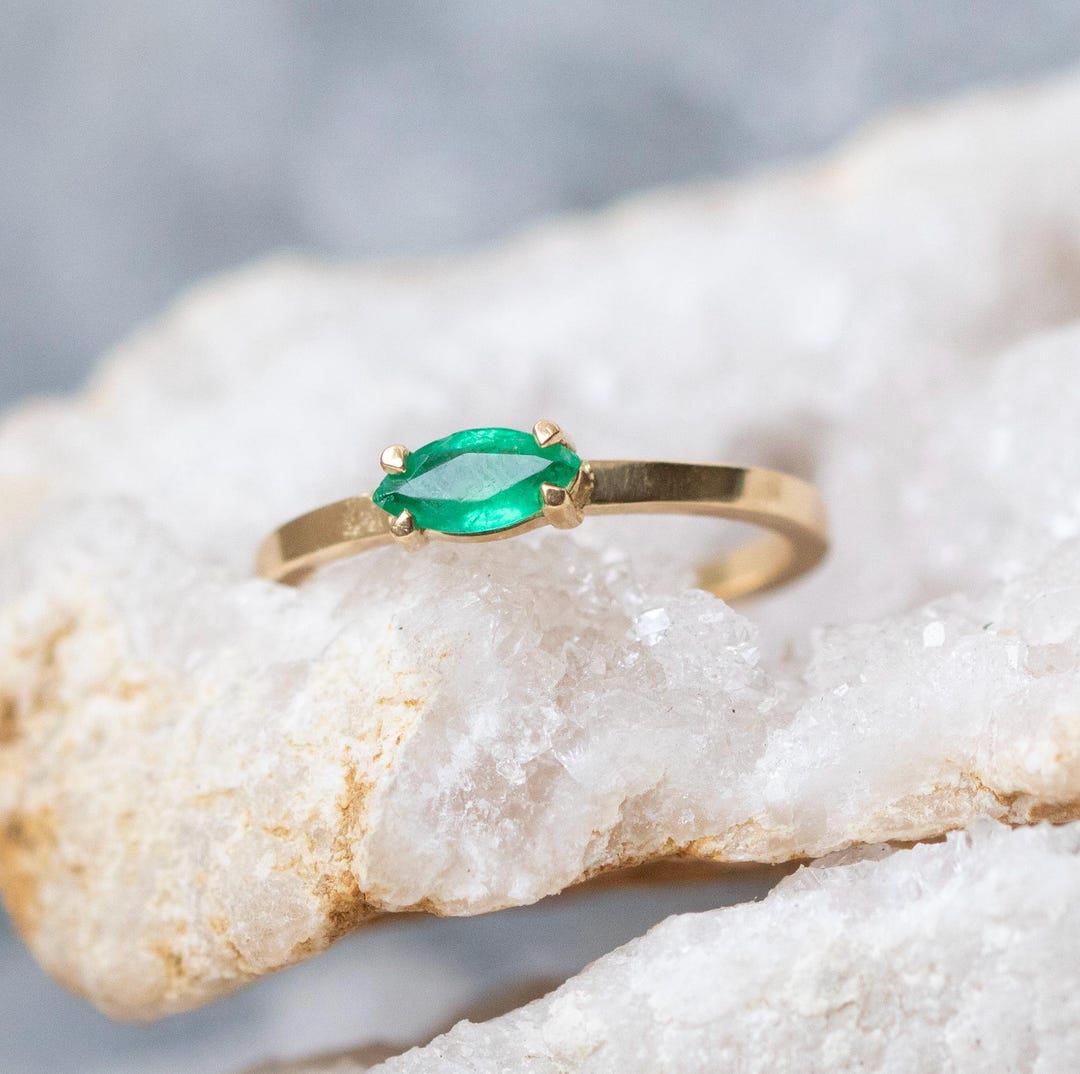 Emerald Ring -emerald Marquise- Gold Band - May Birthstone- Wedding ...