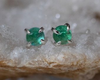 Round Emerald Studs, Stud Earrings, Emerald Earrings, Emerald Jewellery, Green Emerald, Green Earrings, Round Studs, May Birthstone