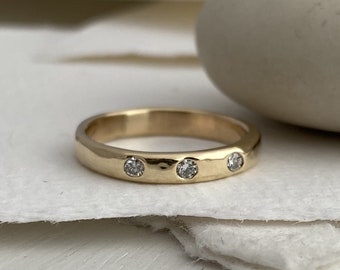 Three Diamond Band - Gold Band - Wedding Band - Diamond Wedding Ring - Wedding Jewellery - Diamond Wedding Band - Northumberland- Alt Bridal