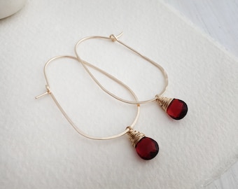 Ruby Quartz Egg Hoops, Designer Hoops, Red Earrings, Ruby Earrings, Ruby Wedding, July Birthstone, July Birthday, Valentine's Day