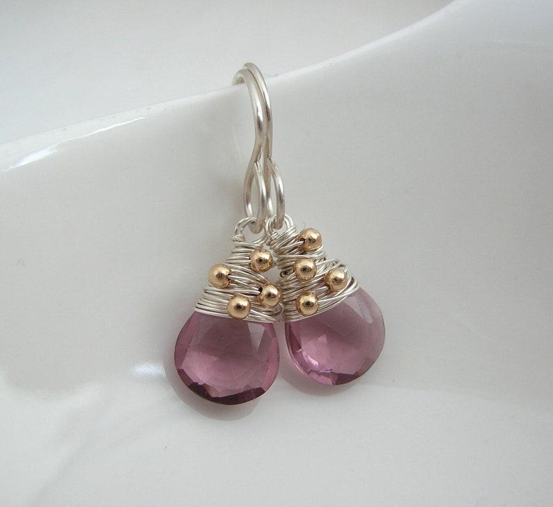 Pink Quartz Drop Earrings, Everyday Teardrop Earrings, Beaded Earrings, Wedding Earrings, Alternative Bridal, Hot Pink Summer Earrings image 2