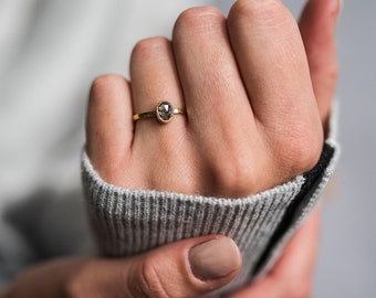 Dark Salt and Pepper Oval Diamond Ring, Galaxy Diamond, Diamond Ring, Engagement Ring, Alt Bridal, Salt and Pepper Diamond, April Birthday