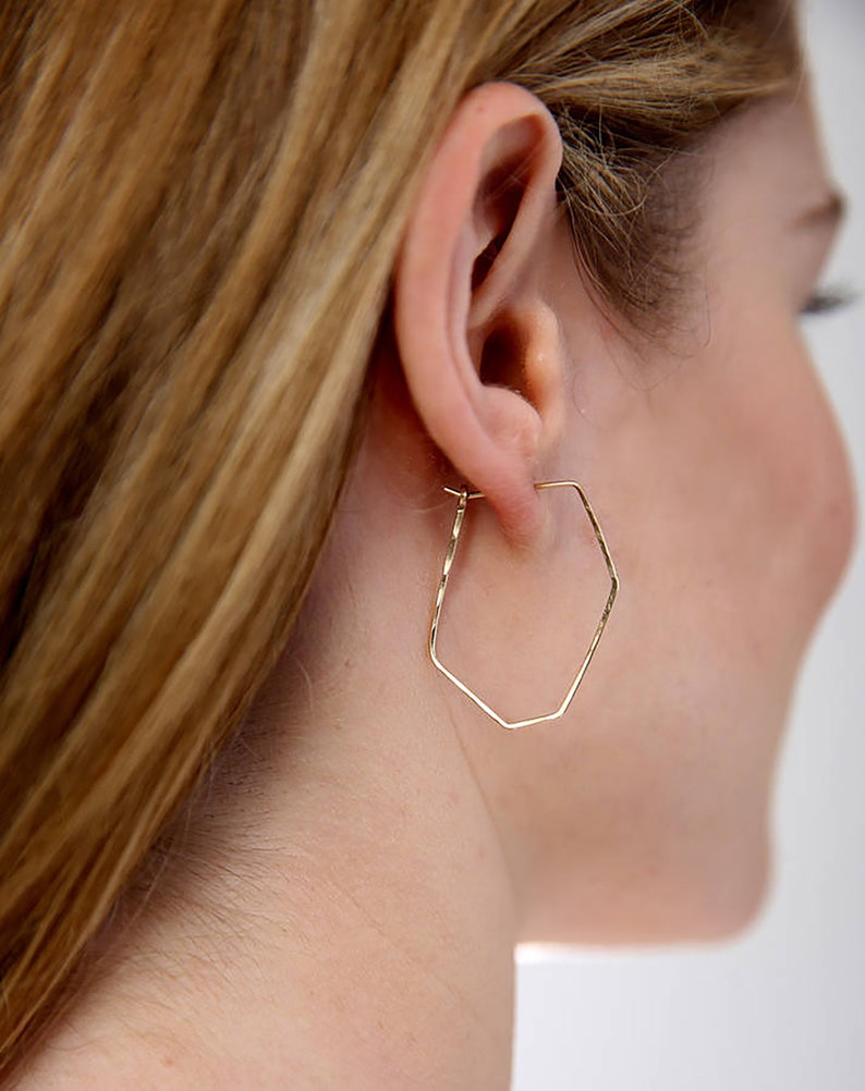 Geometric Hoop Earrings, Silver Hoops, Gold Hoops, Angled Hoops, Geometric Jewellery, Statement Jewellery, Designer Hoops, Boho Hoops image 1