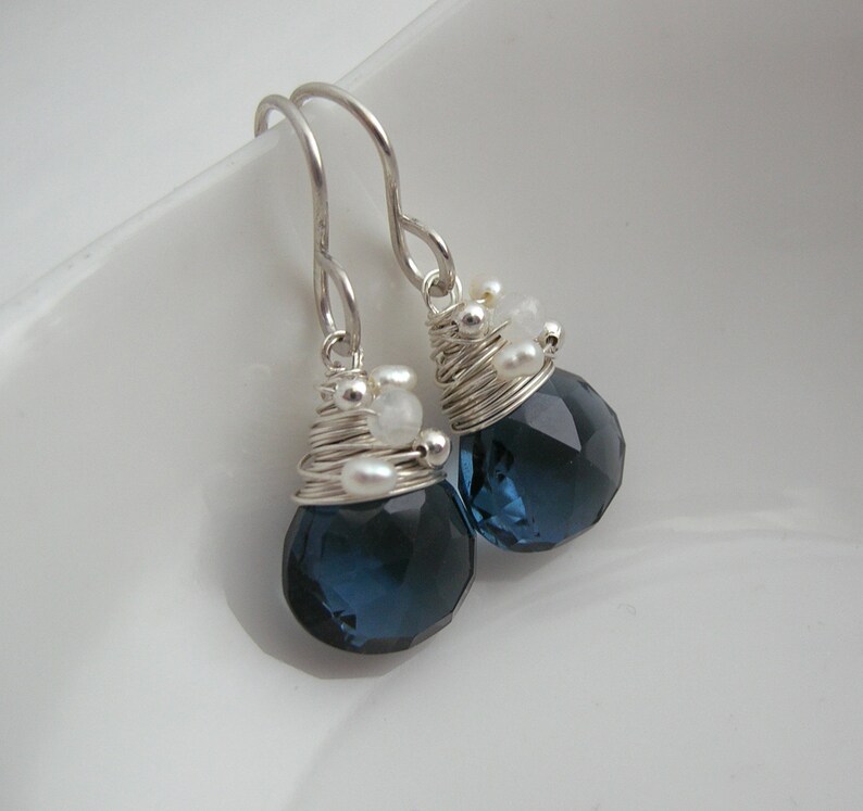 Moonstone and Pearl Earring Drop Earrings Moonstone Earrings Dangle Earrings Wedding Jewellery Navy Quartz Bridesmaid Earrings