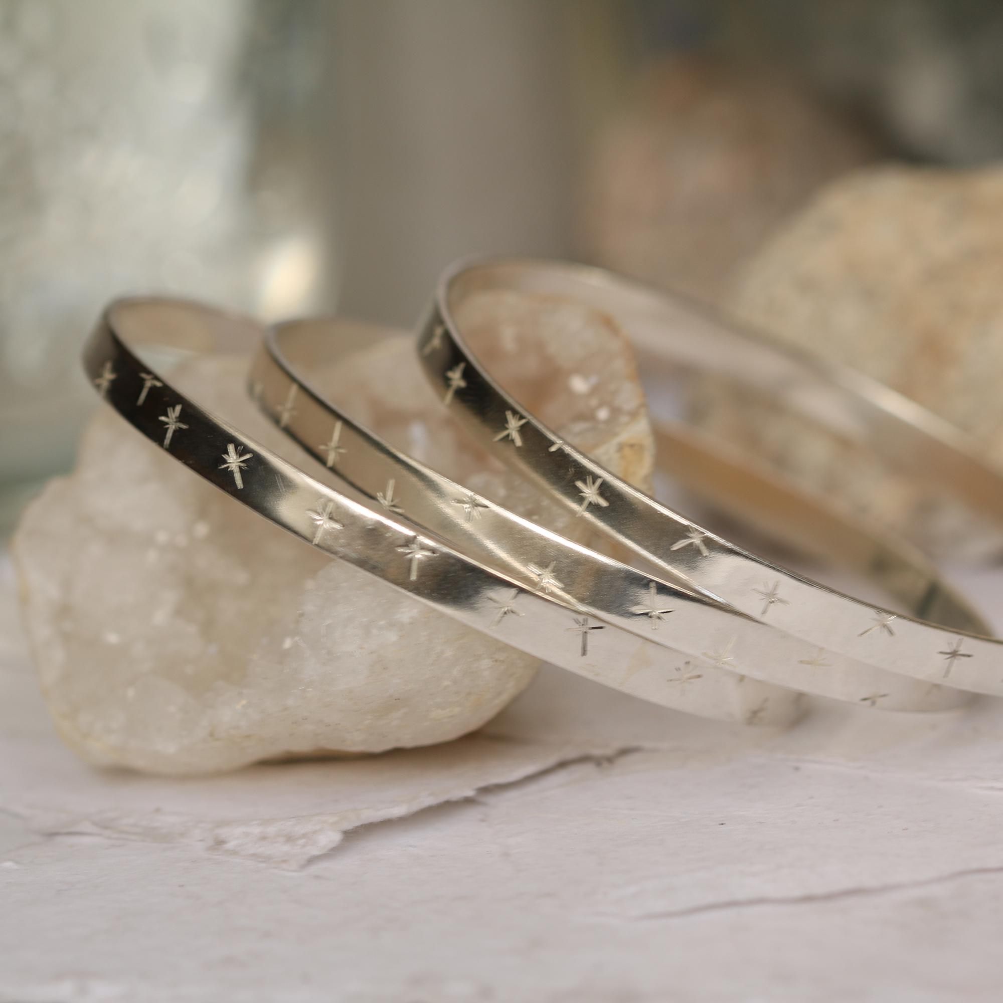 アクセサリー END CUSTOM JEWELLERS GENERAL STAR BANGLE Stars Sterling Silver Bangle - Solid Silver Bangle, Celestial