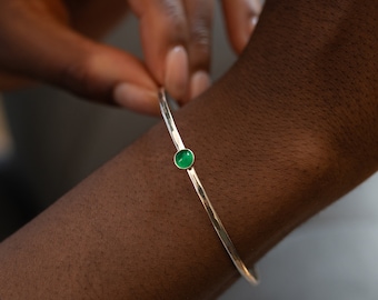 Green Onyx Slender Bangle - Onyx Bangle - Silver Green Gemstone Bangle - Moonstone Jewellery - Silver Bangle - Silver Bracelet