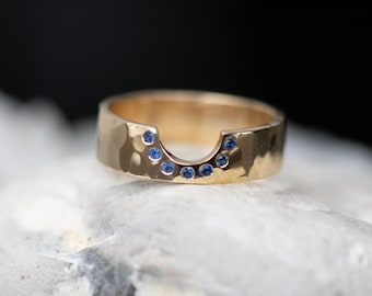 Sapphire Nesting Ring - Sapphire Gold Band - Wedding Band -Diamond Wedding Band - Diamond Wedding Ring- Fitted band