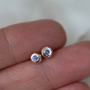Sapphire Pebble Stud Earrings - Sapphire Studs - Sapphire Stud Earrings - Alternative Bridal -September Birthstone - Everyday Studs