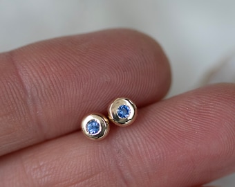 Sapphire Pebble Stud Earrings - Sapphire Studs - Sapphire Stud Earrings - Alternative Bridal -September Birthstone - Everyday Studs