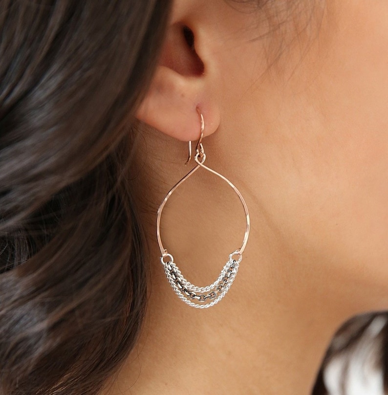 Wishbone Hoop Chained Chandelier Earrings Chandelier Etsy