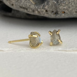 Labradorite Pear Studs, Stud Earrings, Claw Stud Earrings, Labradorite Jewellery, Minimalist Earrings, Square Studs, Grey Studs image 4