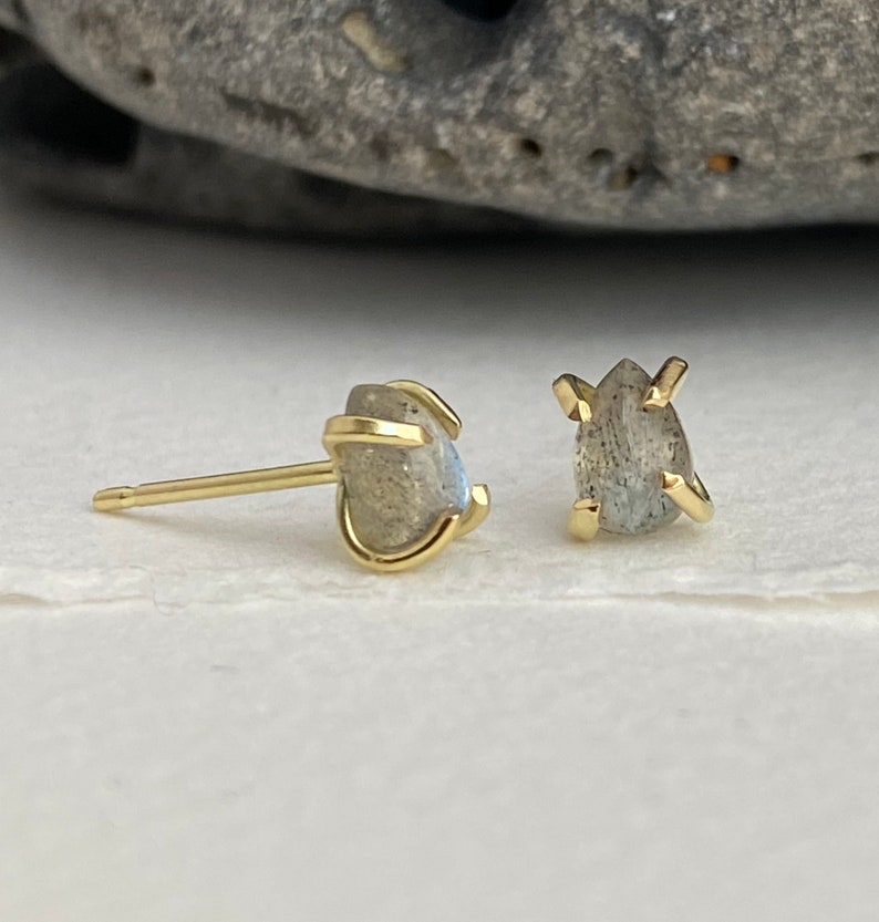 Labradorite Pear Studs, Stud Earrings, Claw Stud Earrings, Labradorite Jewellery, Minimalist Earrings, Square Studs, Grey Studs image 4