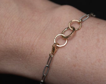 Creative Links Bracelet, Silver Bracelet, Gold Bracelet, Mixed Metal Chained Bracelet