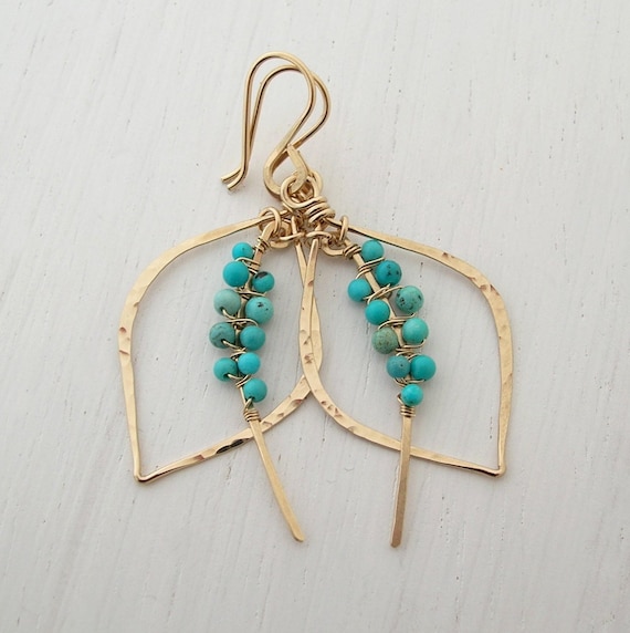 Sterling Silver and Reconstituted Turquoise Earrings - Balinese Bay Leaf |  NOVICA
