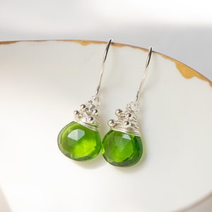 Peridot Quartz Drop Earrings In Gold or Silver, Stunning Teardrop Earrings, Green Earrings, Green Jewellery, Summer Earrings, Parrot Green