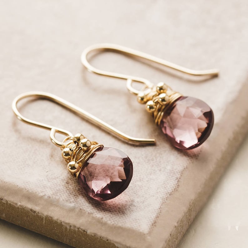 Pink Quartz Drop Earrings, Everyday Teardrop Earrings, Beaded Earrings, Wedding Earrings, Alternative Bridal, Hot Pink Summer Earrings image 1